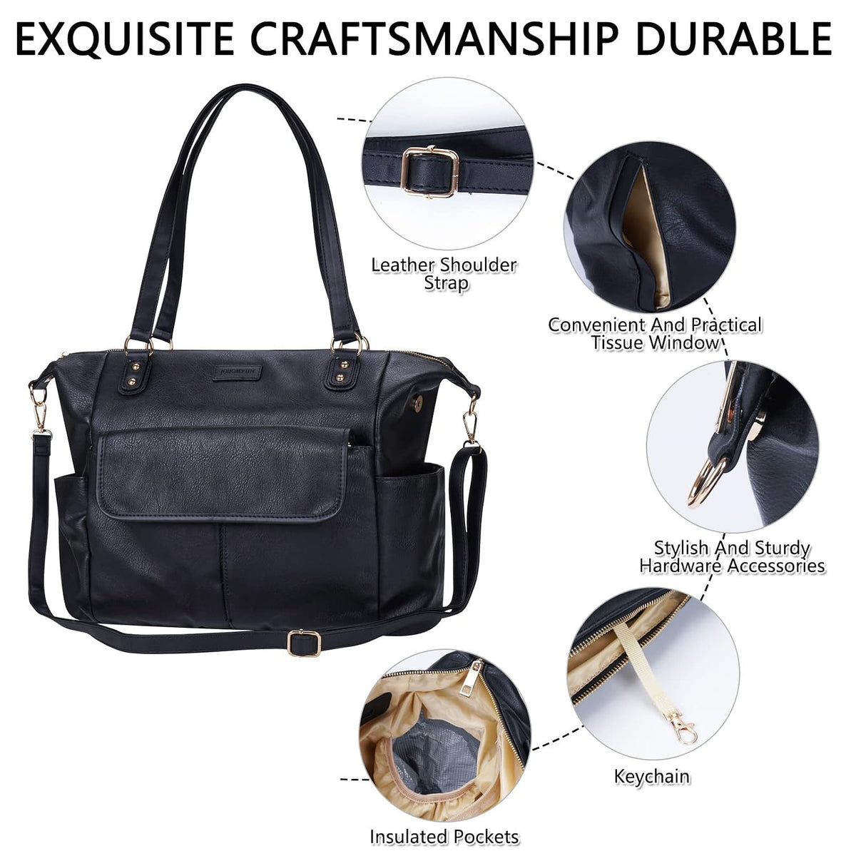 Diaper Bag Tote Fashion Leather Diaper Bag Backpack with 13 Pockets for Mom Dad, Large Travel Baby Bag Purse for Boys Girls with 3 Insulated Pockets, Changing Station - Brown