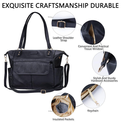 Diaper Bag Tote Fashion Leather Diaper Bag Backpack with 13 Pockets for Mom Dad, Large Travel Baby Bag Purse for Boys Girls with 3 Insulated Pockets, Changing Station - Brown