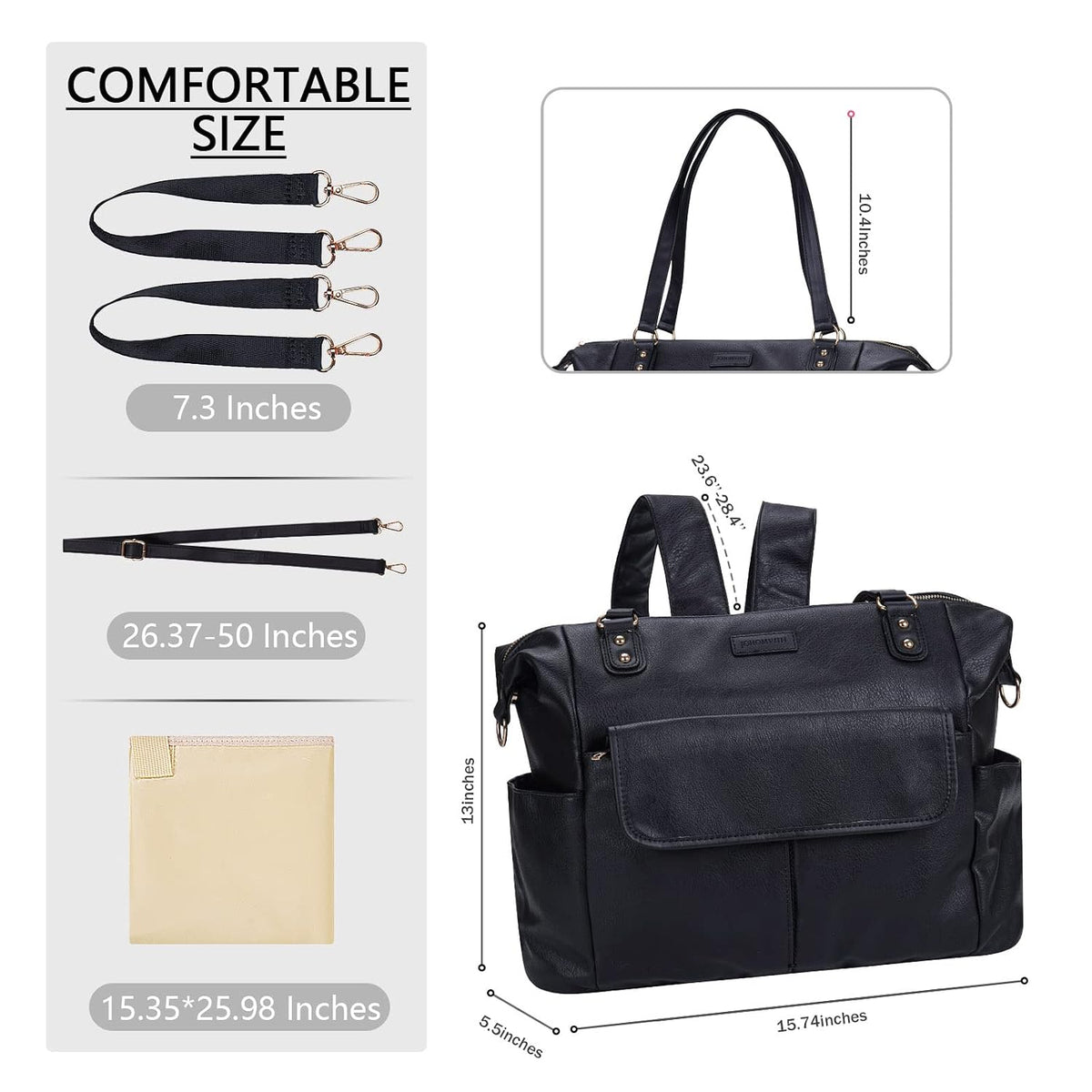 Diaper Bag Tote Fashion Leather Diaper Bag Backpack with 13 Pockets for Mom Dad, Large Travel Baby Bag Purse for Boys Girls with 3 Insulated Pockets, Changing Station - Brown