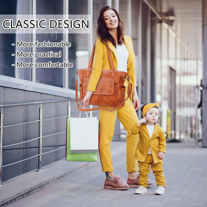 Diaper Bag Tote Fashion Leather Diaper Bag Backpack with 13 Pockets for Mom Dad, Large Travel Baby Bag Purse for Boys Girls with 3 Insulated Pockets, Changing Station - Brown