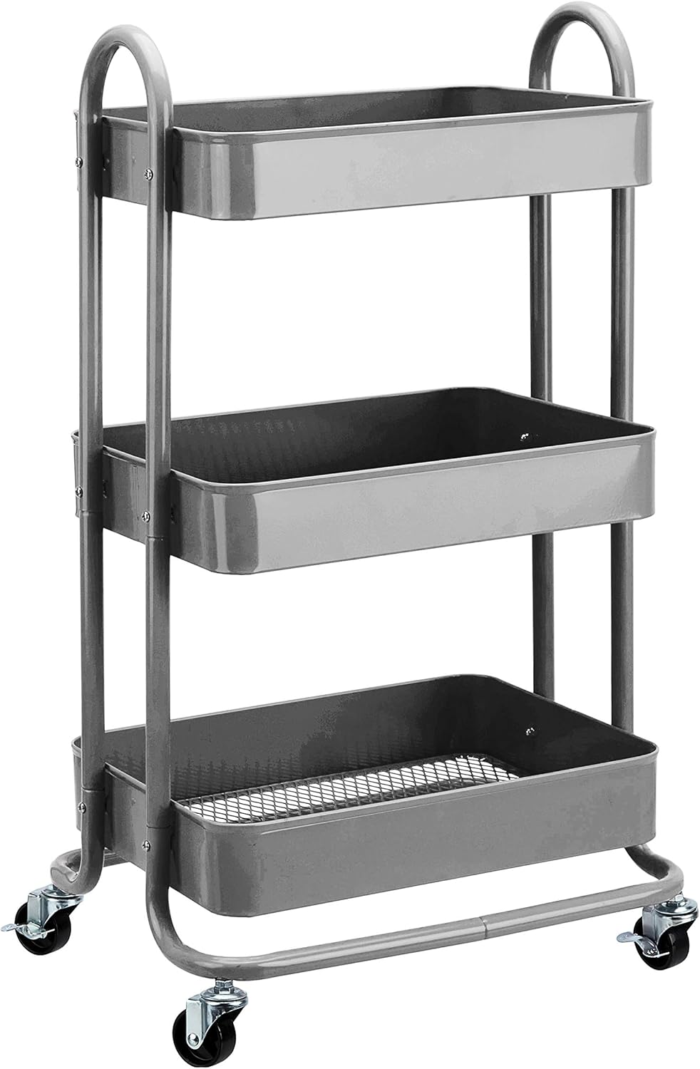 3-Tier Rolling Utility Cart, Storage Organizer, Lockable Wheels, Multifunctional Storage, Portable Mobile Shelving Unit, White