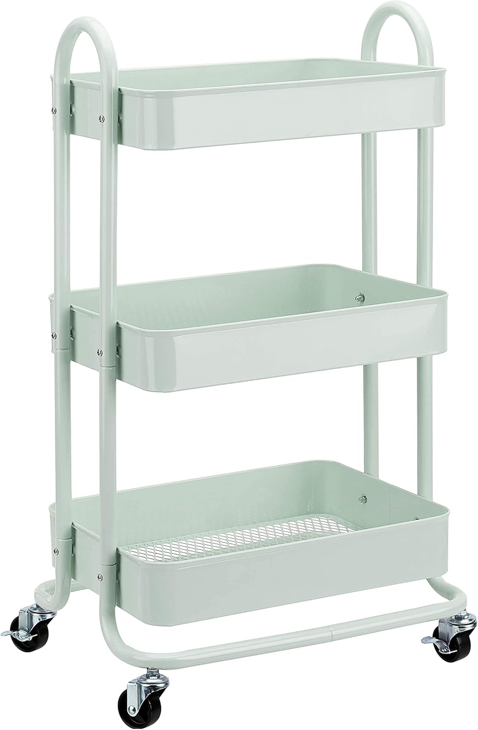 3-Tier Rolling Utility Cart, Storage Organizer, Lockable Wheels, Multifunctional Storage, Portable Mobile Shelving Unit, White
