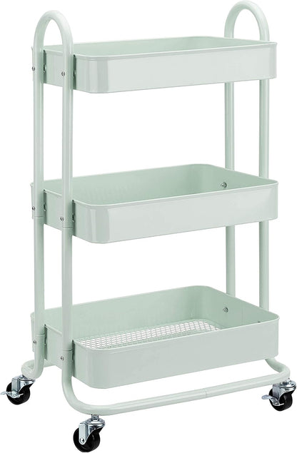 3-Tier Rolling Utility Cart, Storage Organizer, Lockable Wheels, Multifunctional Storage, Portable Mobile Shelving Unit, White