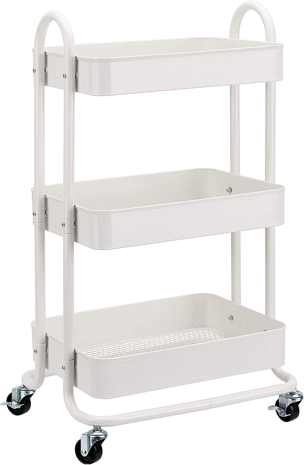 3-Tier Rolling Utility Cart, Storage Organizer, Lockable Wheels, Multifunctional Storage, Portable Mobile Shelving Unit, White