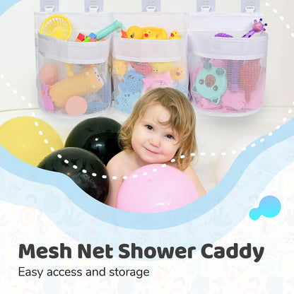 Bathroom Bath Toy Storage for Bathtub, Baby Bath Tub Toys Holder, Kids Mesh Shower Organizer Basket
