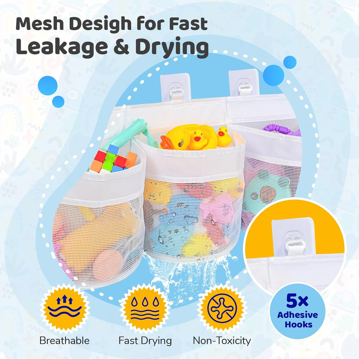 Bathroom Bath Toy Storage for Bathtub, Baby Bath Tub Toys Holder, Kids Mesh Shower Organizer Basket