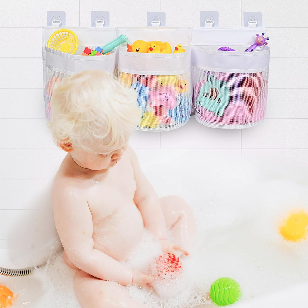 Bathroom Bath Toy Storage for Bathtub, Baby Bath Tub Toys Holder, Kids Mesh Shower Organizer Basket