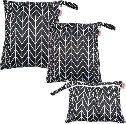 3pcs Travel Cloth Diaper Wet Dry Bag with Handle, Gray Arrows