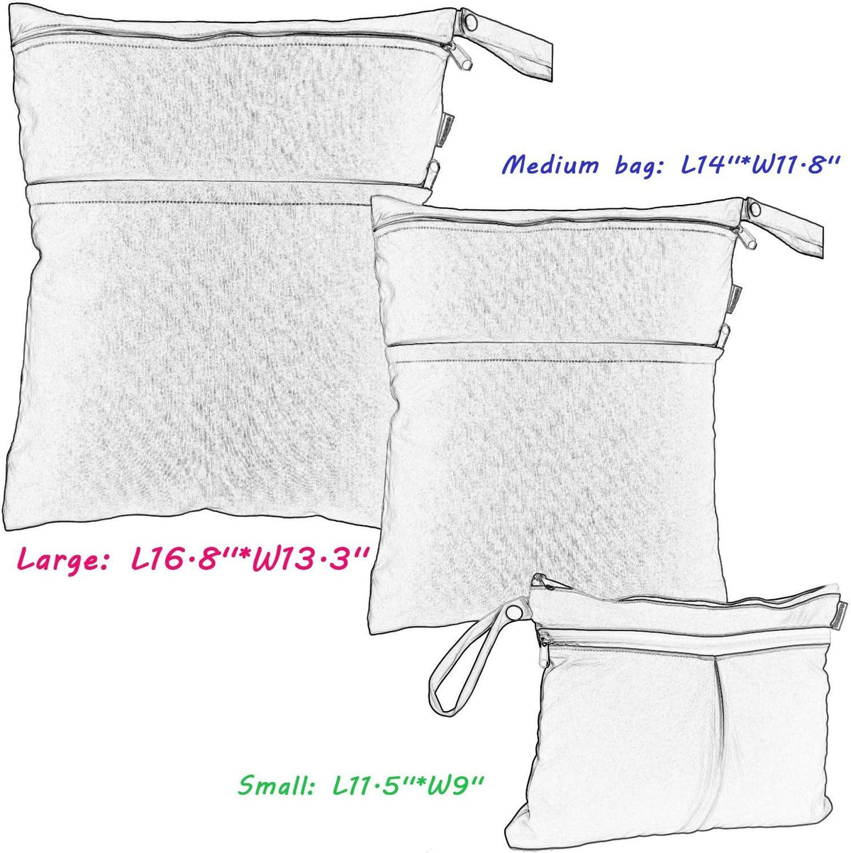 3pcs Travel Cloth Diaper Wet Dry Bag with Handle, Gray Arrows