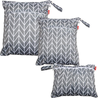 3pcs Travel Cloth Diaper Wet Dry Bag with Handle, Gray Arrows