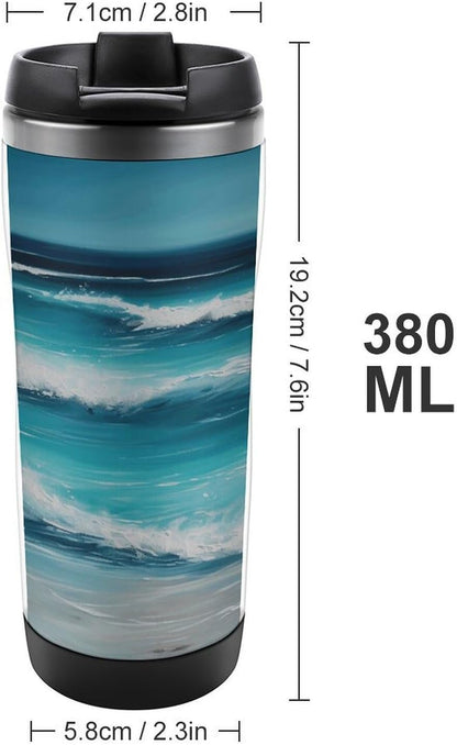 13oz Insulated Travel Coffee Mug Reusable Coffee Cup Water Bottle | Turquoise Beach Seascape Travel Mug with Leak Proof Lid Double Wall Stainless Steel Coffee Tumbler Personalized Gift