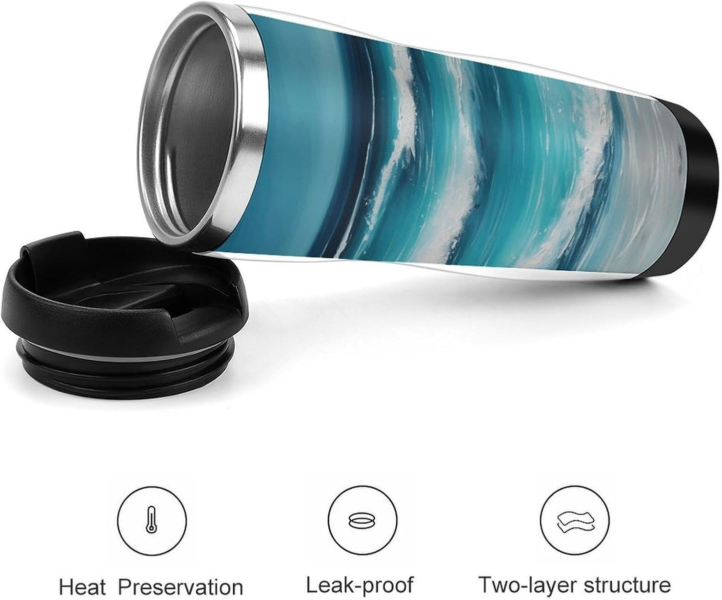 13oz Insulated Travel Coffee Mug Reusable Coffee Cup Water Bottle | Turquoise Beach Seascape Travel Mug with Leak Proof Lid Double Wall Stainless Steel Coffee Tumbler Personalized Gift