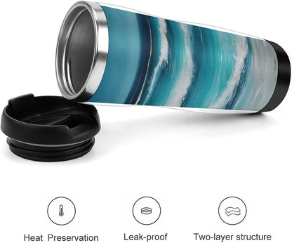 13oz Insulated Travel Coffee Mug Reusable Coffee Cup Water Bottle | Turquoise Beach Seascape Travel Mug with Leak Proof Lid Double Wall Stainless Steel Coffee Tumbler Personalized Gift