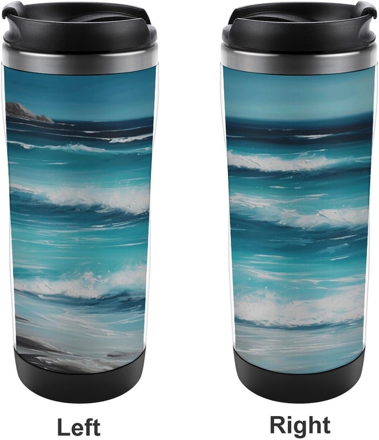 13oz Insulated Travel Coffee Mug Reusable Coffee Cup Water Bottle | Turquoise Beach Seascape Travel Mug with Leak Proof Lid Double Wall Stainless Steel Coffee Tumbler Personalized Gift