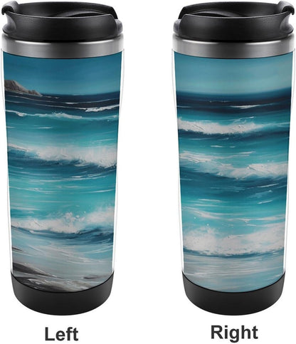 13oz Insulated Travel Coffee Mug Reusable Coffee Cup Water Bottle | Turquoise Beach Seascape Travel Mug with Leak Proof Lid Double Wall Stainless Steel Coffee Tumbler Personalized Gift