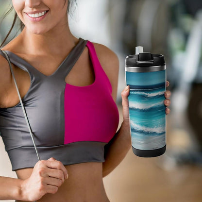 13oz Insulated Travel Coffee Mug Reusable Coffee Cup Water Bottle | Turquoise Beach Seascape Travel Mug with Leak Proof Lid Double Wall Stainless Steel Coffee Tumbler Personalized Gift