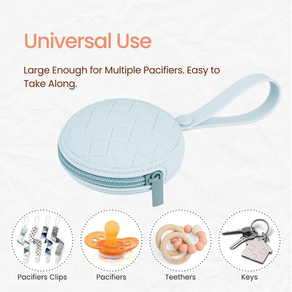 2 Pack Silicone Pacifier Holder Case, Baby Pacifier Holder Pouch for Newborn, Boys and Girls, Portable Silicone Pacifier Bags (Delicacy+Sea Blue)