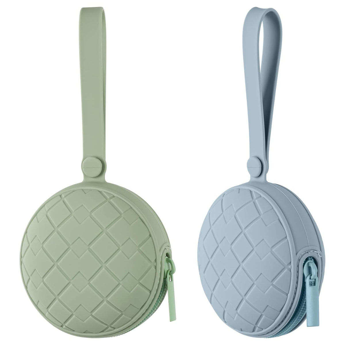 2 Pack Silicone Pacifier Holder Case, Baby Pacifier Holder Pouch for Newborn, Boys and Girls, Portable Silicone Pacifier Bags (Delicacy+Sea Blue)