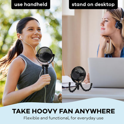Stroller Fan with Flexible Tripod Legs – Portable Rechargeable Baby Fan, 360° Rotating Clip-On Fan for Stroller, Car Seat & Crib, 3-Speed Adjustable Cooling – Black