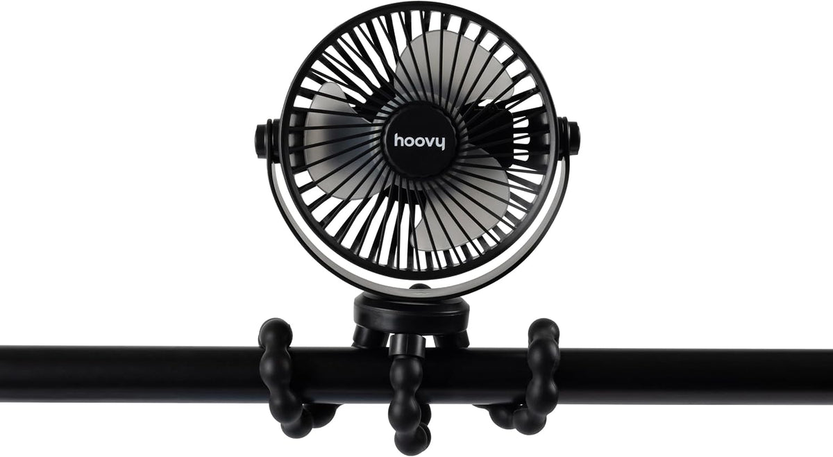 Stroller Fan with Flexible Tripod Legs – Portable Rechargeable Baby Fan, 360° Rotating Clip-On Fan for Stroller, Car Seat & Crib, 3-Speed Adjustable Cooling – Black