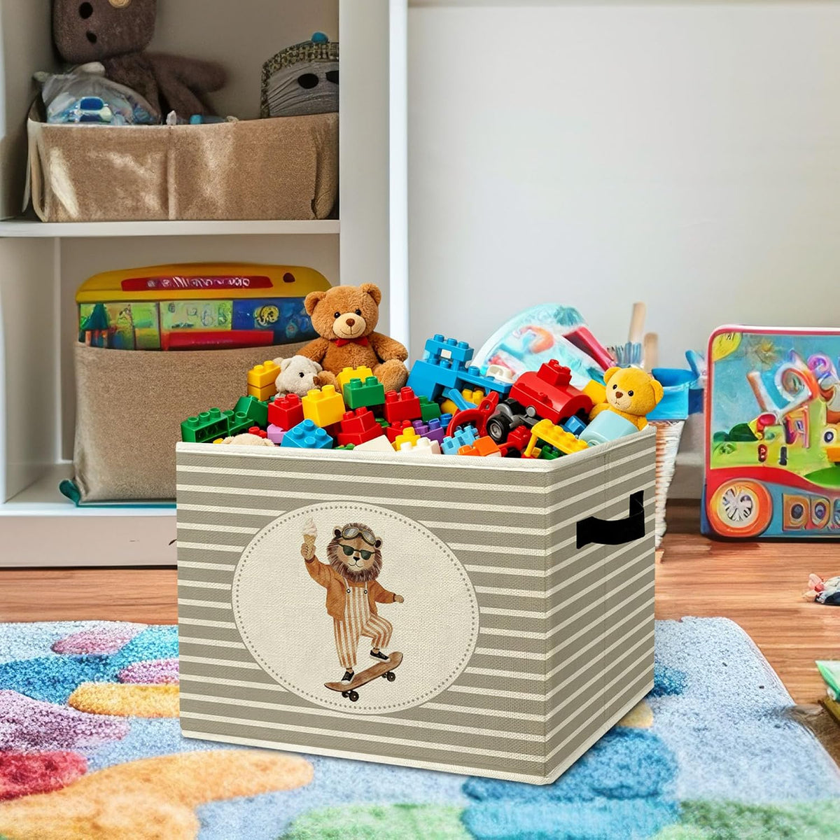 Rustic Where the Wild Ones Play Storage Bins Boxes with Handles - Colors B