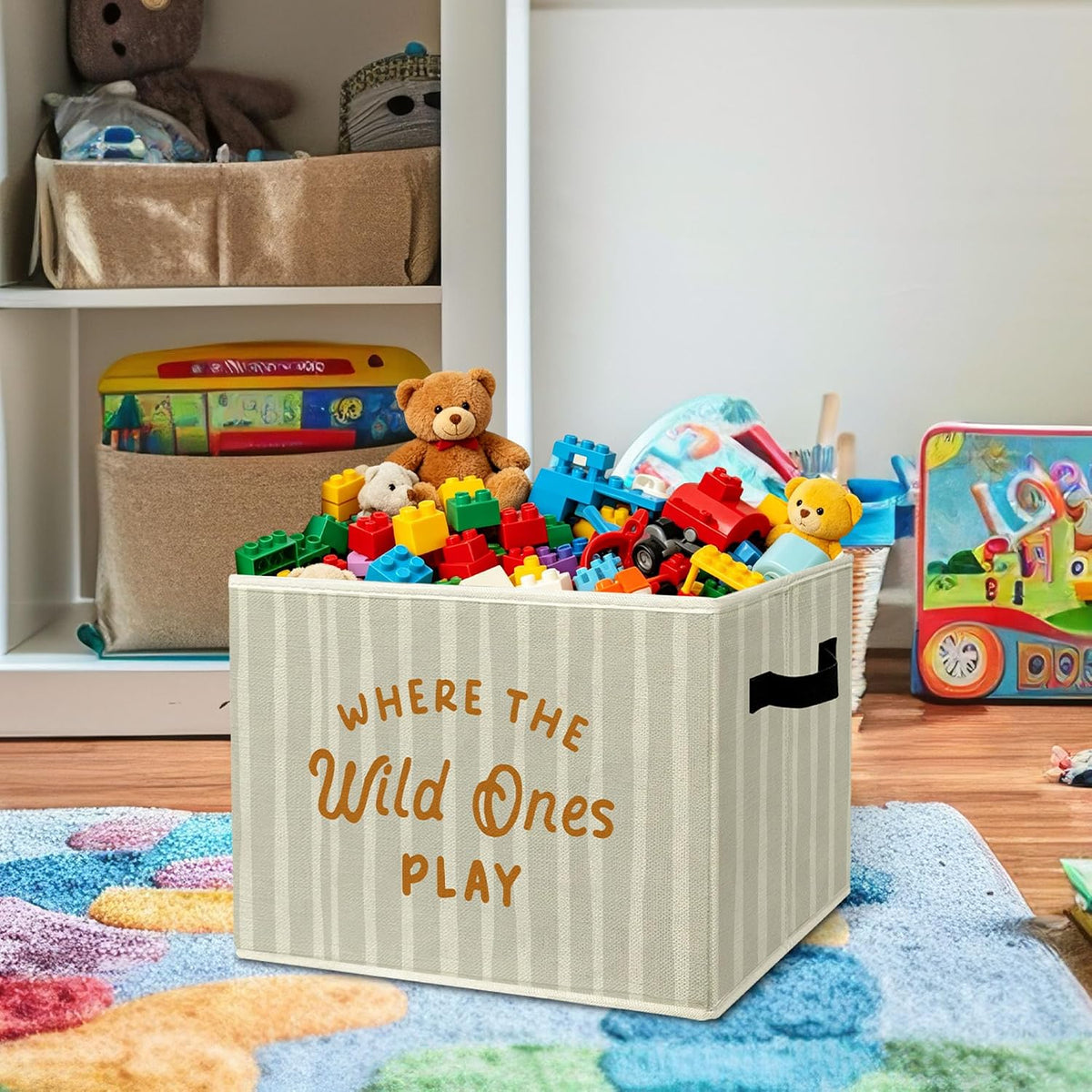Rustic Where the Wild Ones Play Storage Bins Boxes with Handles - Colors B