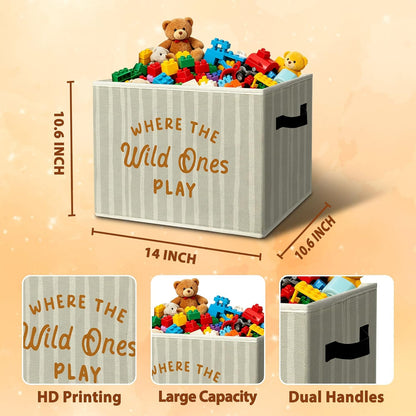 Rustic Where the Wild Ones Play Storage Bins Boxes with Handles - Colors B