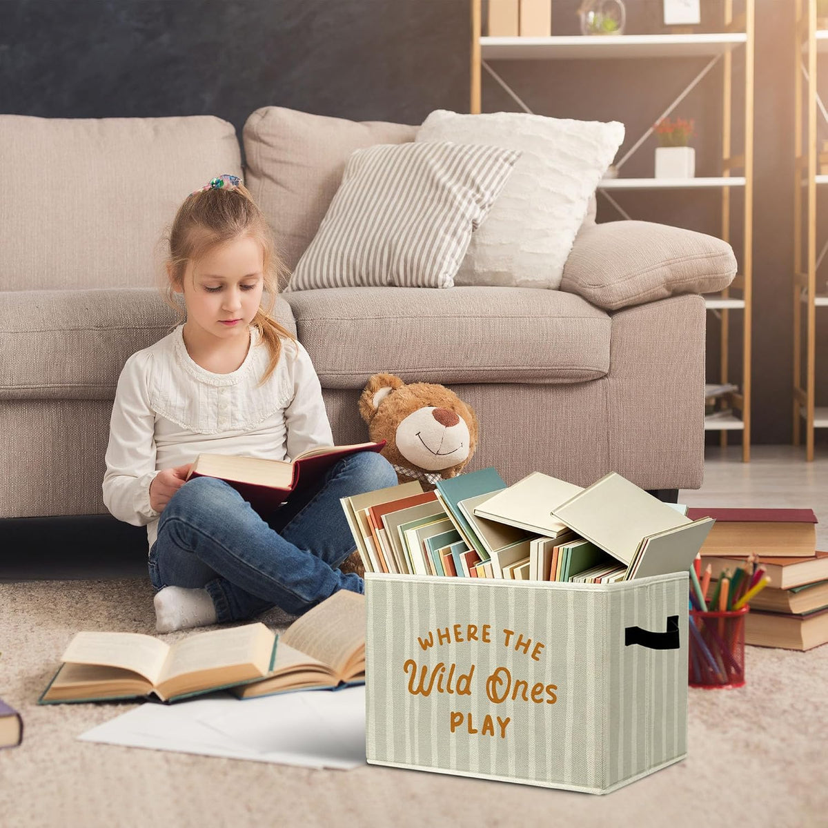 Rustic Where the Wild Ones Play Storage Bins Boxes with Handles - Colors B