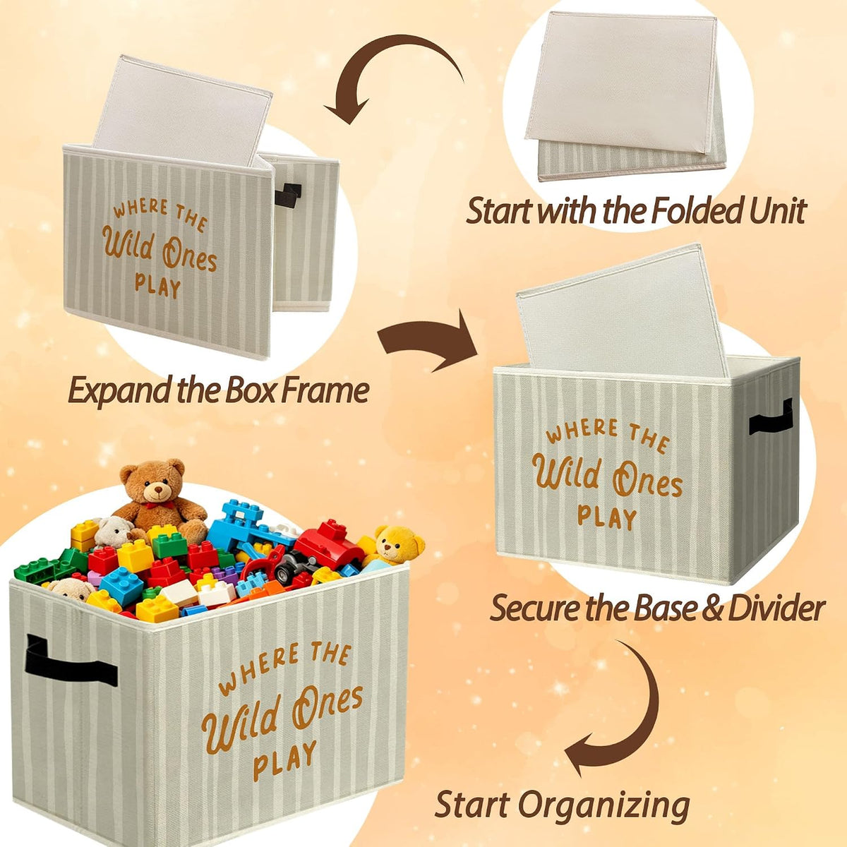 Rustic Where the Wild Ones Play Storage Bins Boxes with Handles - Colors B