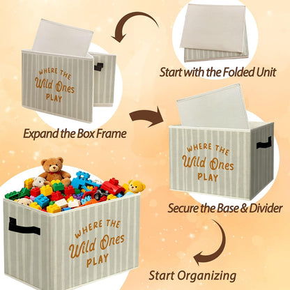 Rustic Where the Wild Ones Play Storage Bins Boxes with Handles - Colors B