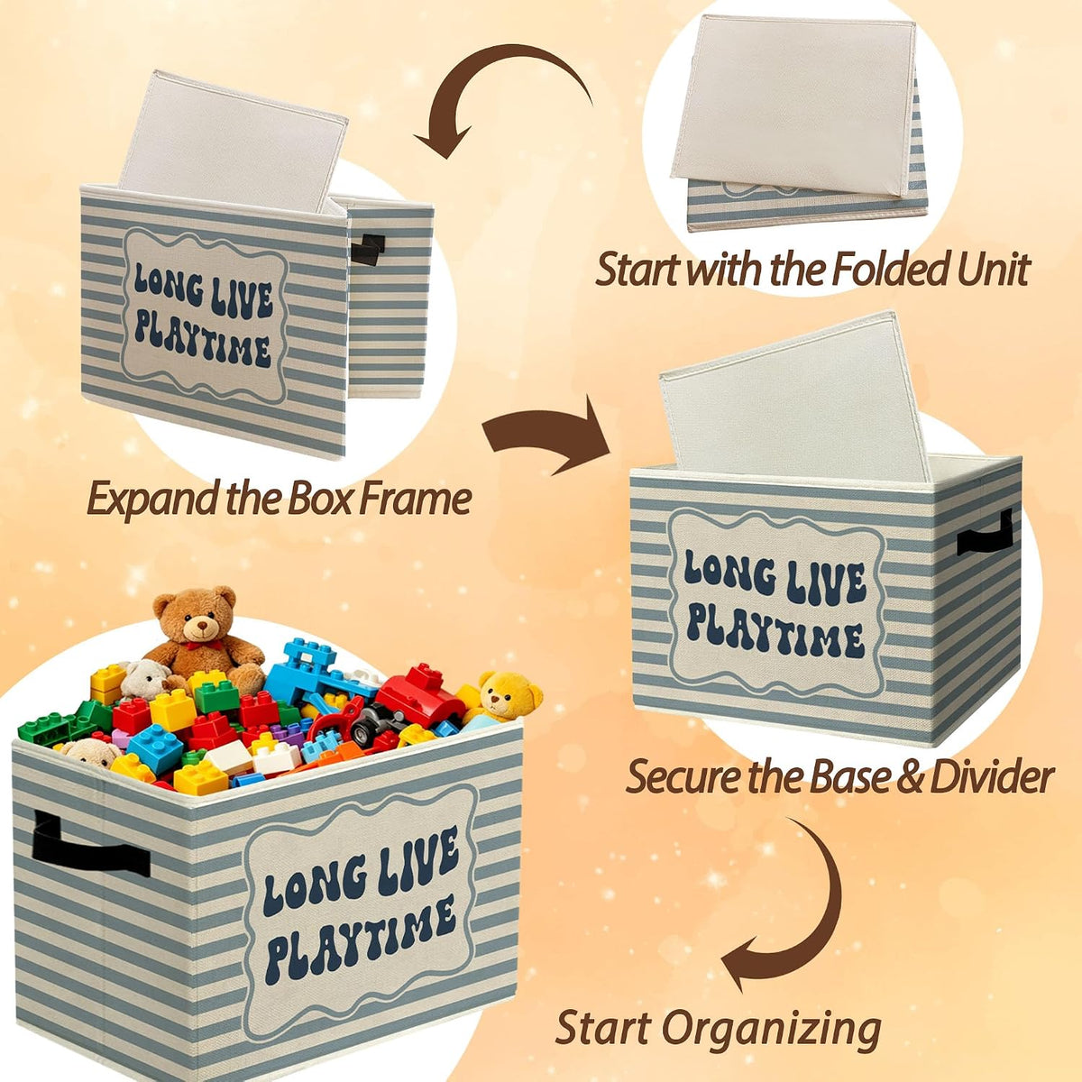 Rustic Where the Wild Ones Play Storage Bins Boxes with Handles - Colors B