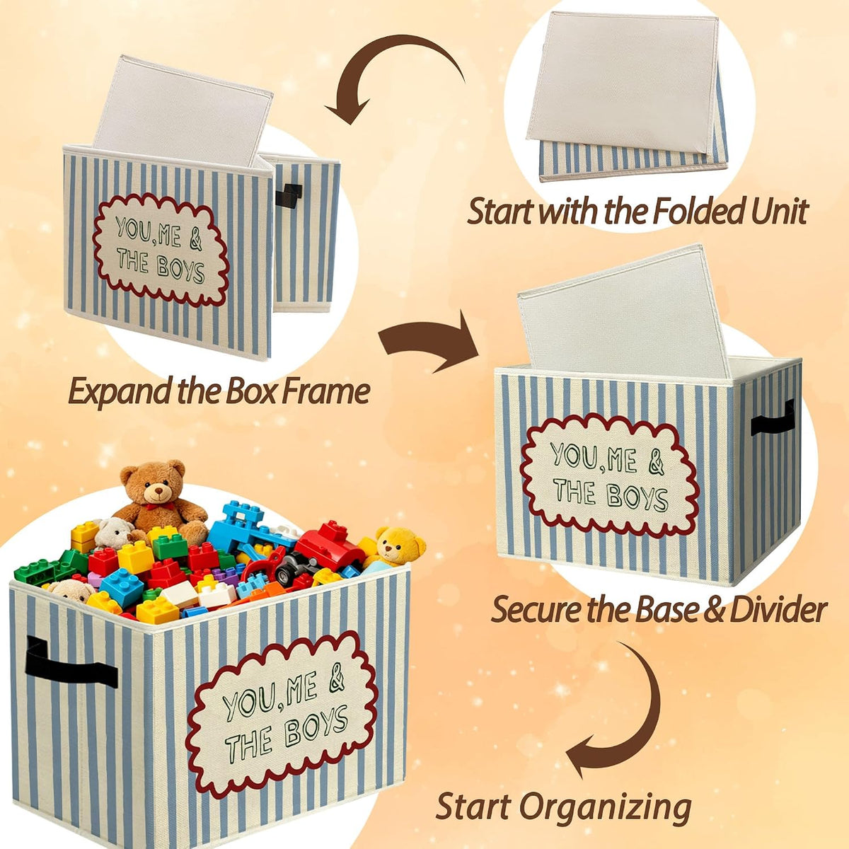 Rustic Where the Wild Ones Play Storage Bins Boxes with Handles - Colors B