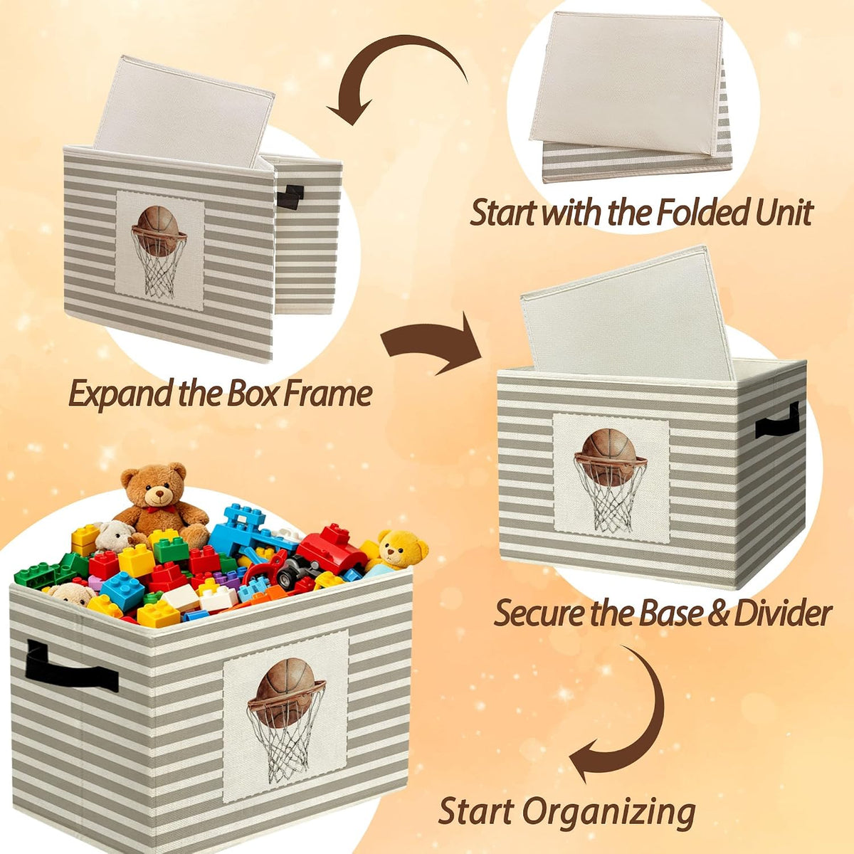 Rustic Where the Wild Ones Play Storage Bins Boxes with Handles - Colors B