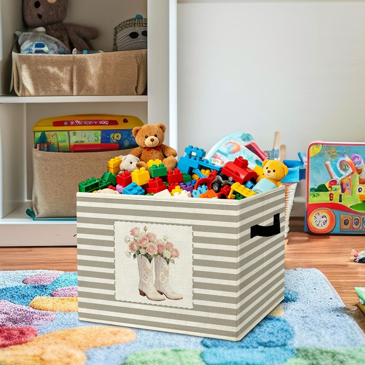 Rustic Where the Wild Ones Play Storage Bins Boxes with Handles - Colors B