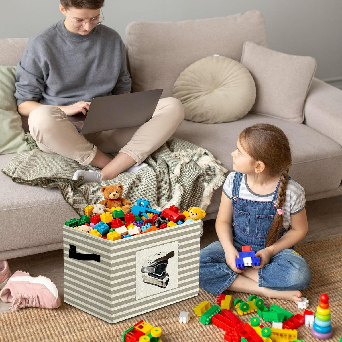 Rustic Where the Wild Ones Play Storage Bins Boxes with Handles - Colors B