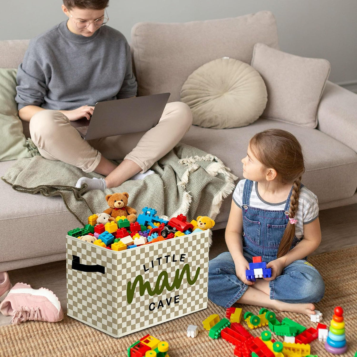 Rustic Where the Wild Ones Play Storage Bins Boxes with Handles - Colors B