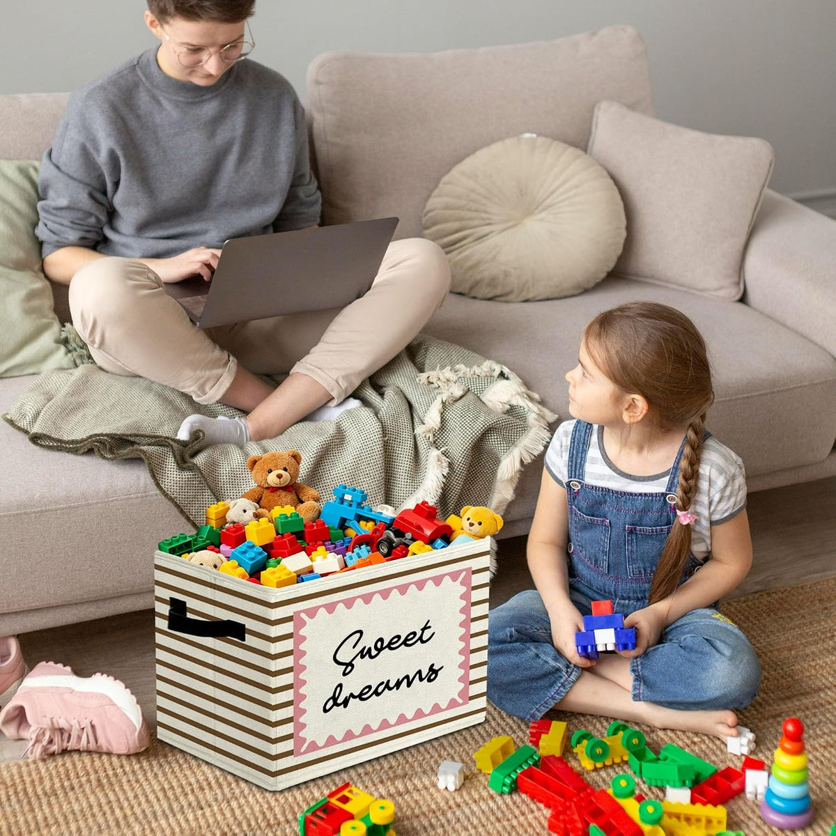 Rustic Where the Wild Ones Play Storage Bins Boxes with Handles - Colors B