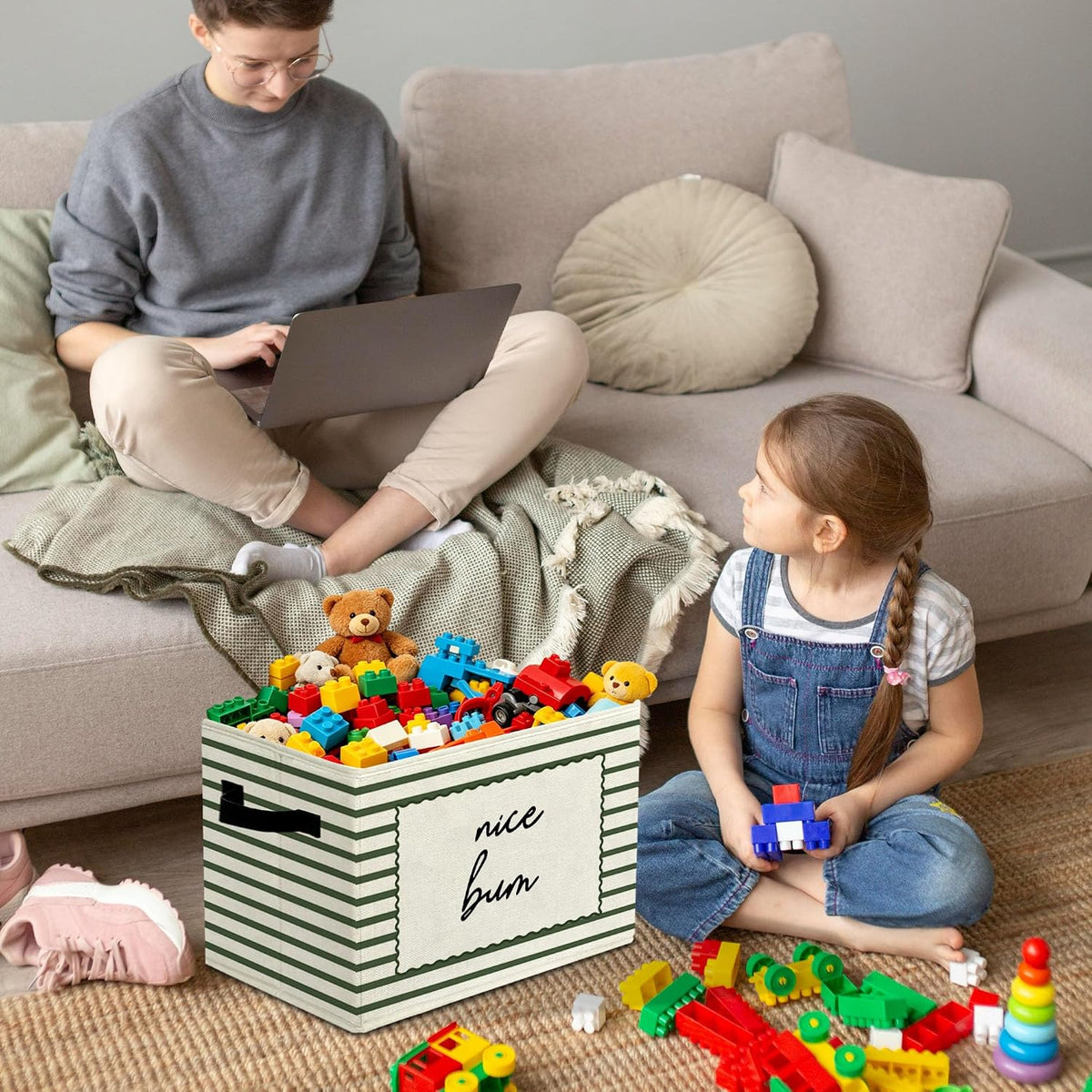 Rustic Where the Wild Ones Play Storage Bins Boxes with Handles - Colors B