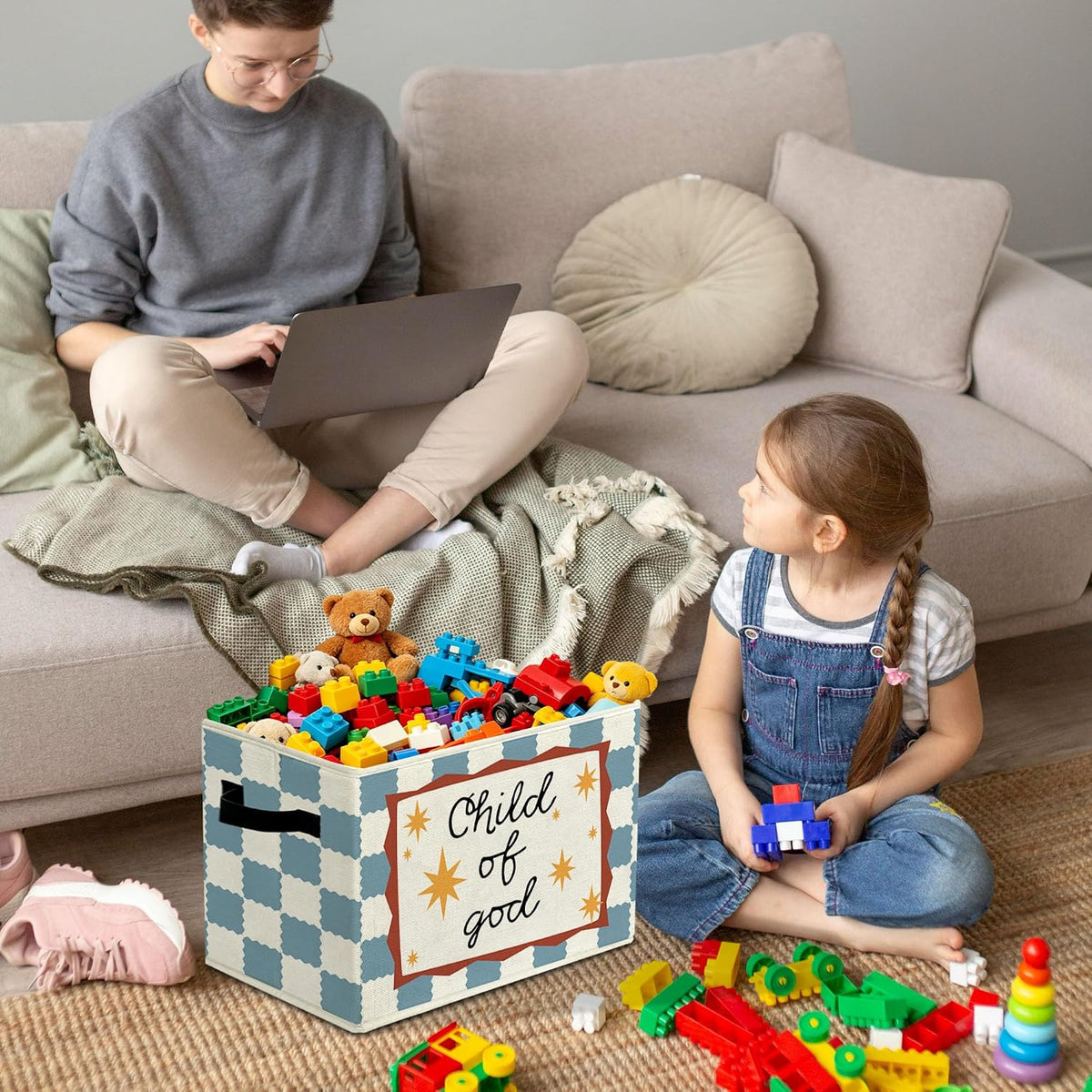 Rustic Where the Wild Ones Play Storage Bins Boxes with Handles - Colors B