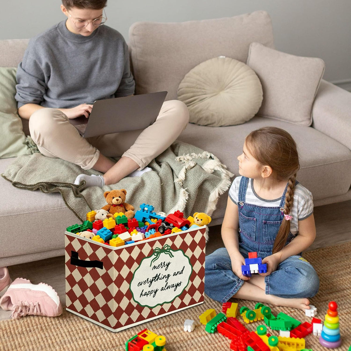 Rustic Where the Wild Ones Play Storage Bins Boxes with Handles - Colors B