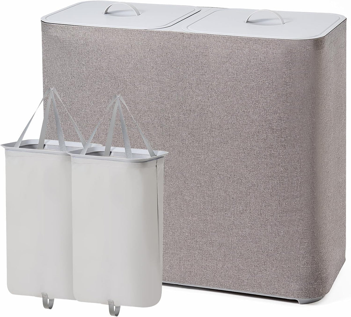 Laundry Hamper with Lid, 2 Compartment Sorter for Bedroom