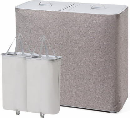 Laundry Hamper with Lid, 2 Compartment Sorter for Bedroom