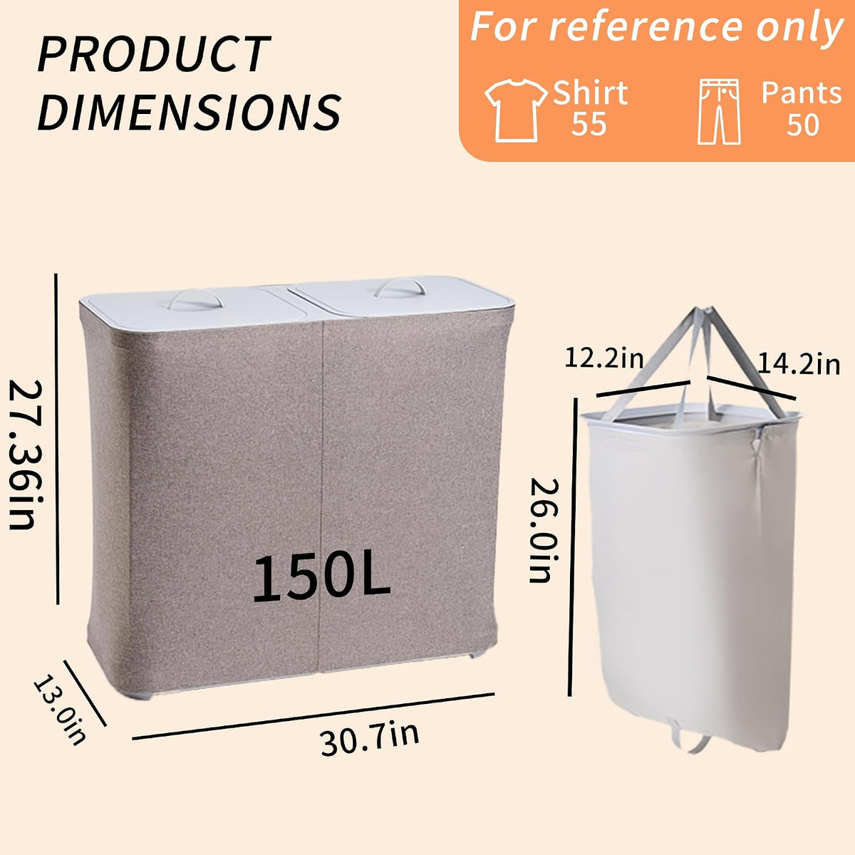 Laundry Hamper with Lid, 2 Compartment Sorter for Bedroom