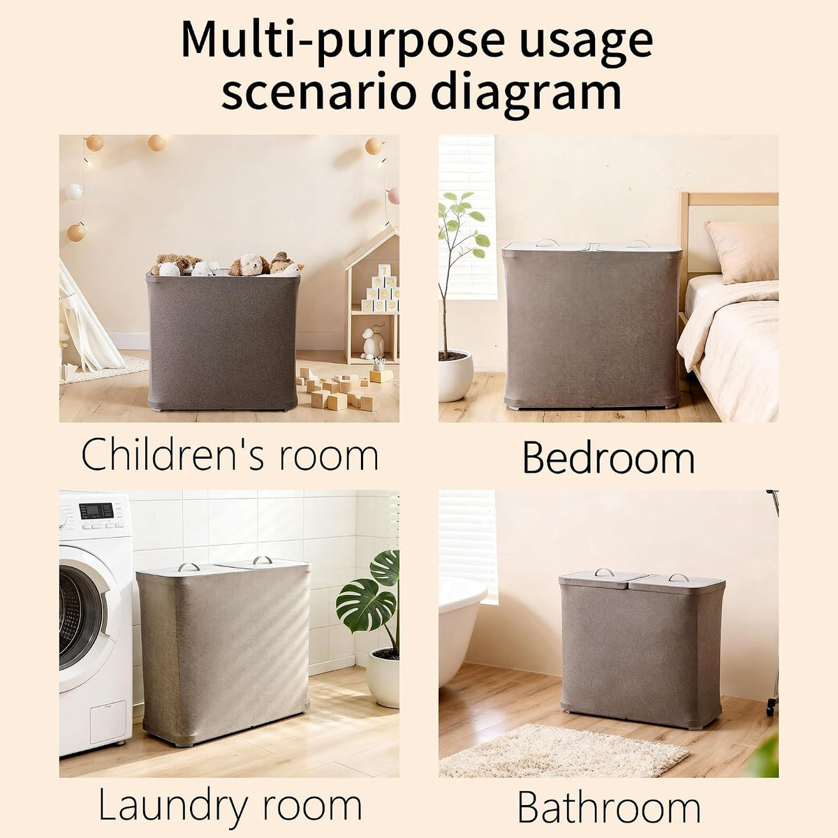 Laundry Hamper with Lid, 2 Compartment Sorter for Bedroom