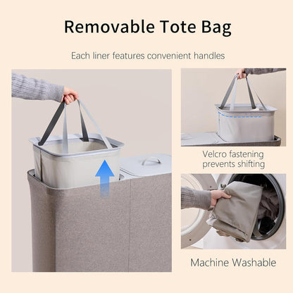 Laundry Hamper with Lid, 2 Compartment Sorter for Bedroom