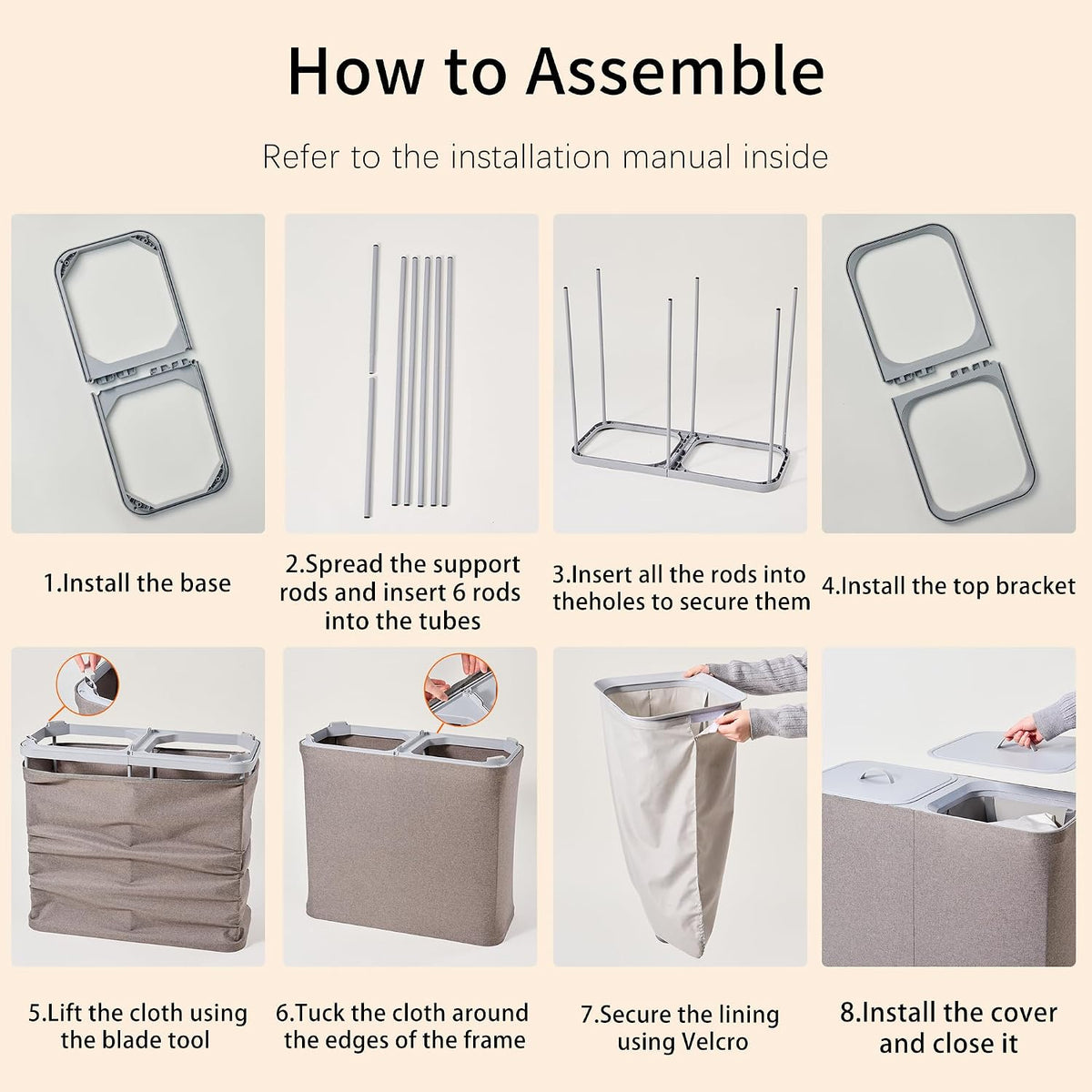 Laundry Hamper with Lid, 2 Compartment Sorter for Bedroom