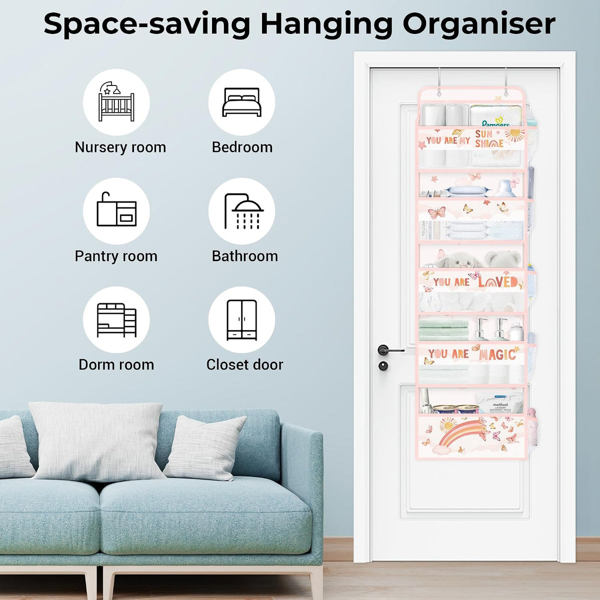 Over the Door Organizer Diaper Toy Nursery Hanging Shelf, Rainbow
