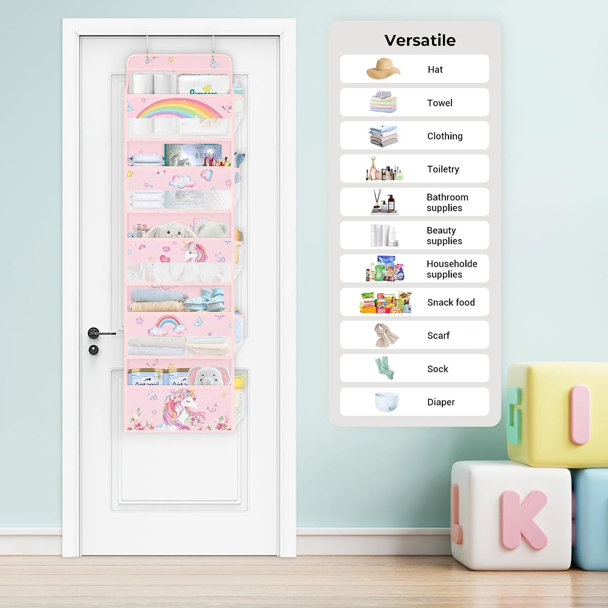 Over the Door Organizer Diaper Toy Nursery Hanging Shelf, Rainbow