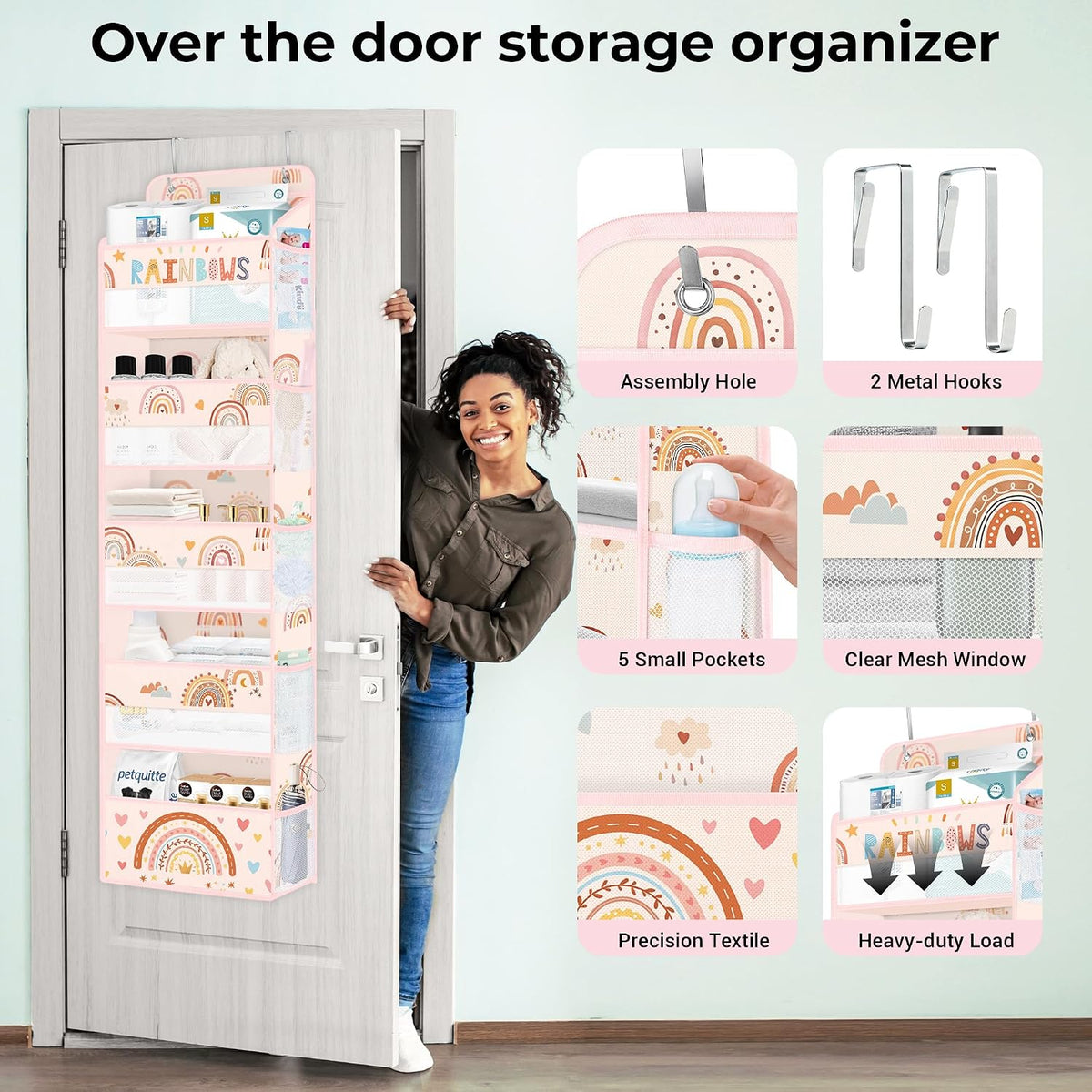 Over the Door Organizer Diaper Toy Nursery Hanging Shelf, Rainbow