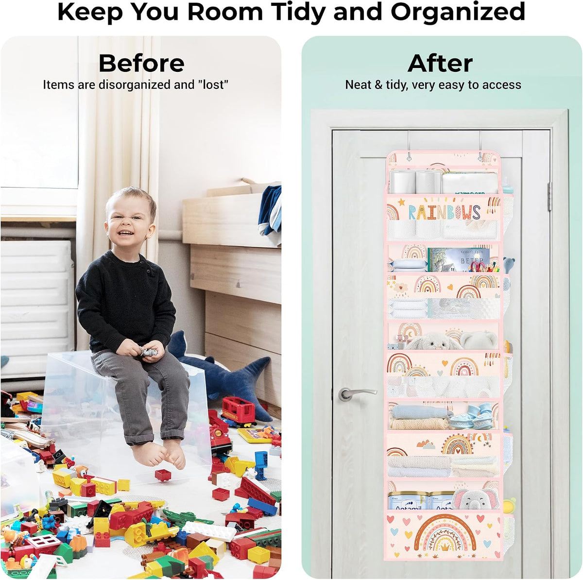 Over the Door Organizer Diaper Toy Nursery Hanging Shelf, Rainbow